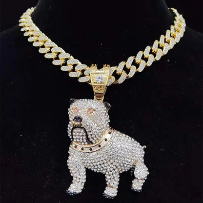 Gold chain necklace with a bulldog pendant