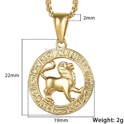 Gold lion pendant necklace with measurements