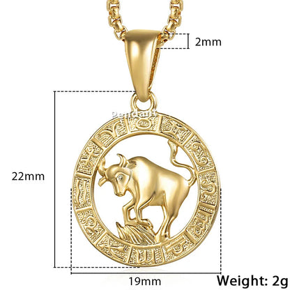 Gold pendant with bull design and measurements 