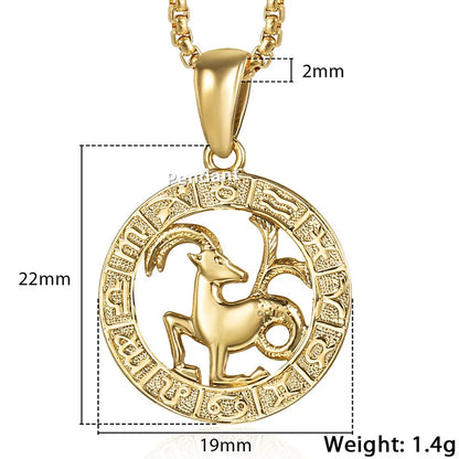 Gold zodiac pendant with measurements