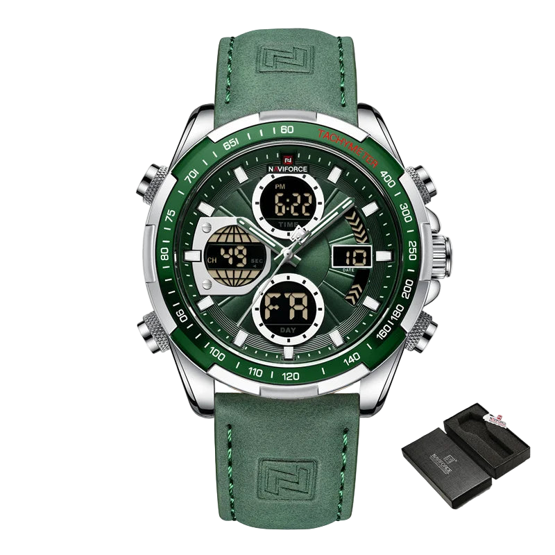 Green Naviforce watch with digital and analog display n1
