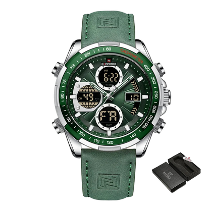 Green Naviforce watch with digital and analog display n1