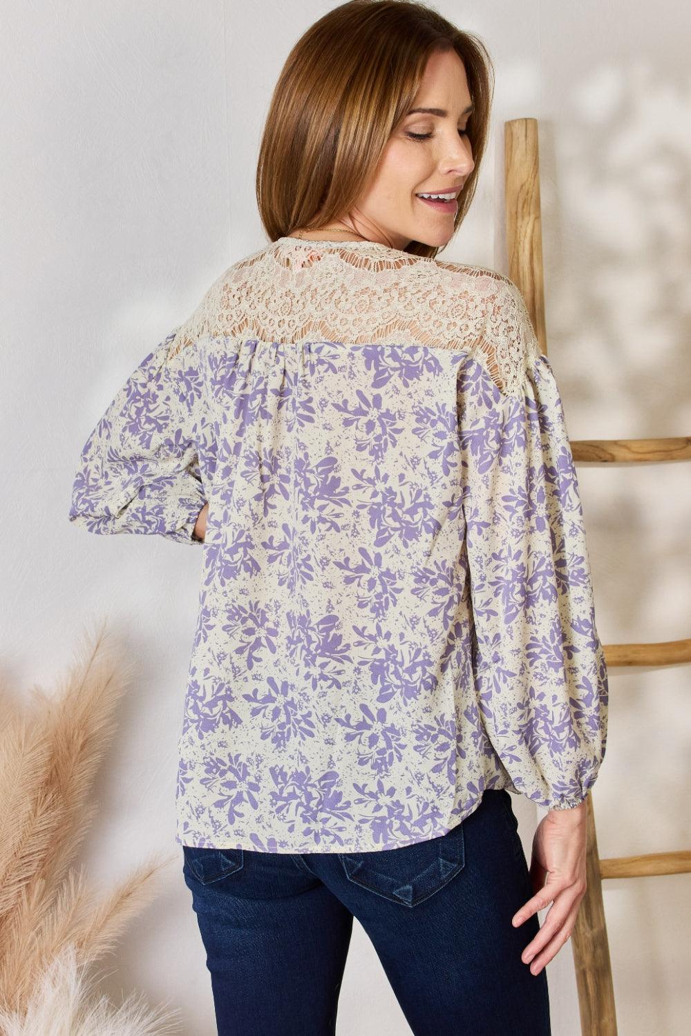 Hailey & Co Full Size Lace Detail Printed Blouse Carauana Store