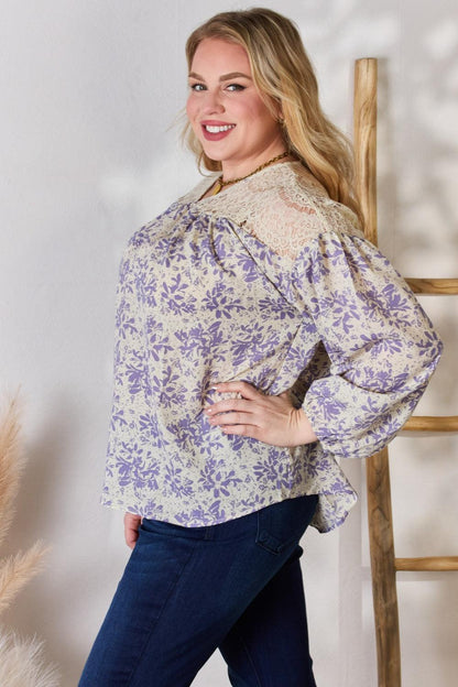Hailey & Co Full Size Lace Detail Printed Blouse Carauana Store