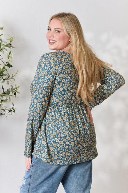 Heimish Full Size Floral Half Button Long Sleeve Blouse Carauana Store
