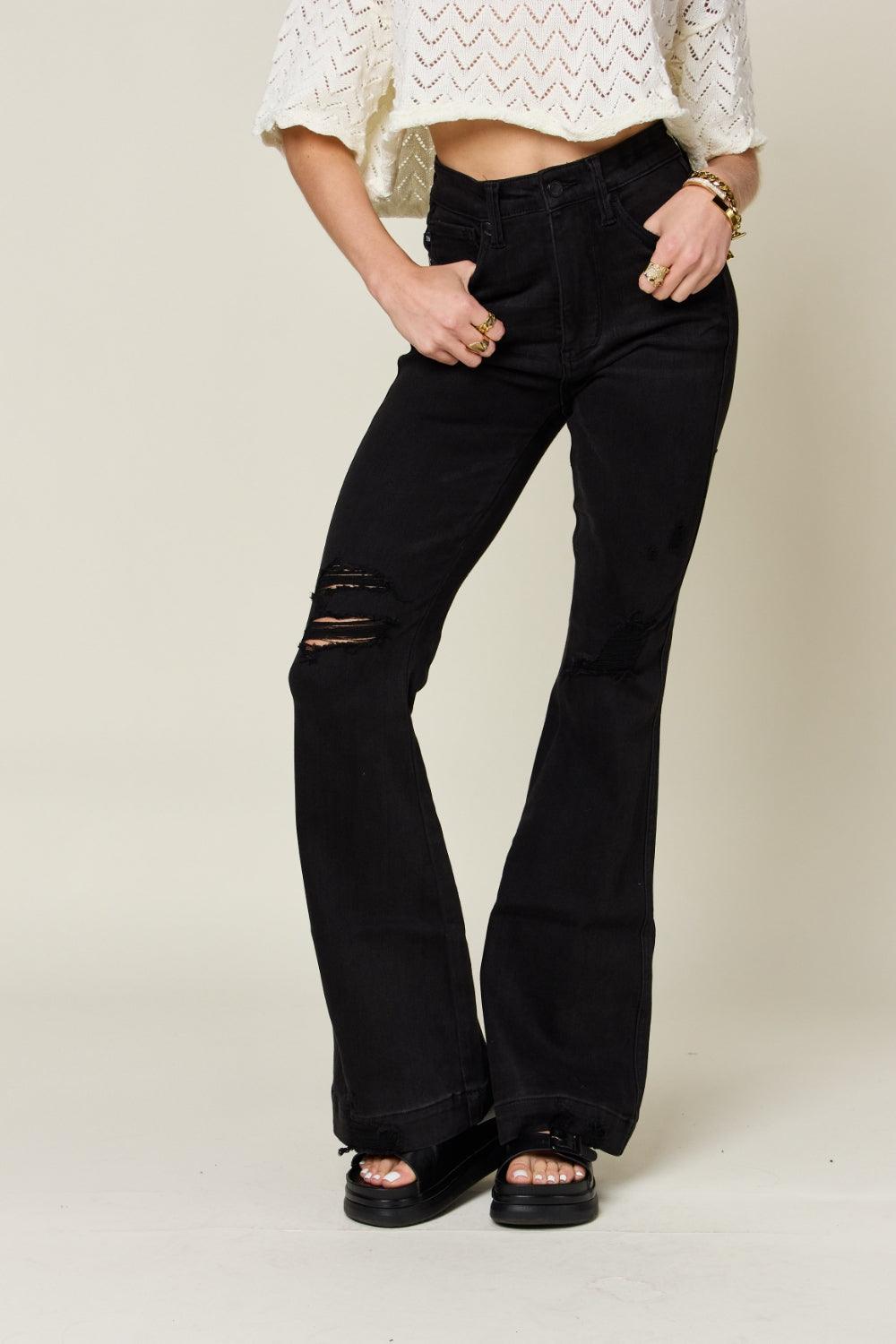 Judy Blue Full Size High Waist Distressed Flare Jeans Carauana Store