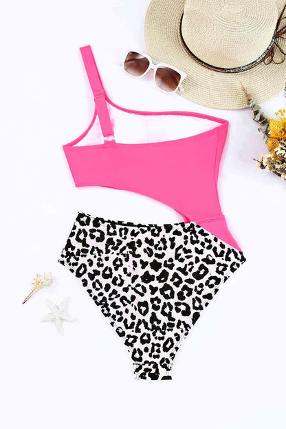 Leopard Cutout One-Shoulder One-Piece Swimsuit Carauana Store
