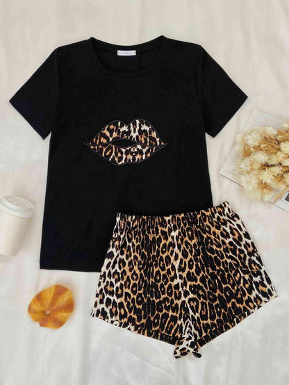 Leopard Lip Graphic Top and Shorts Lounge Set Carauana Store
