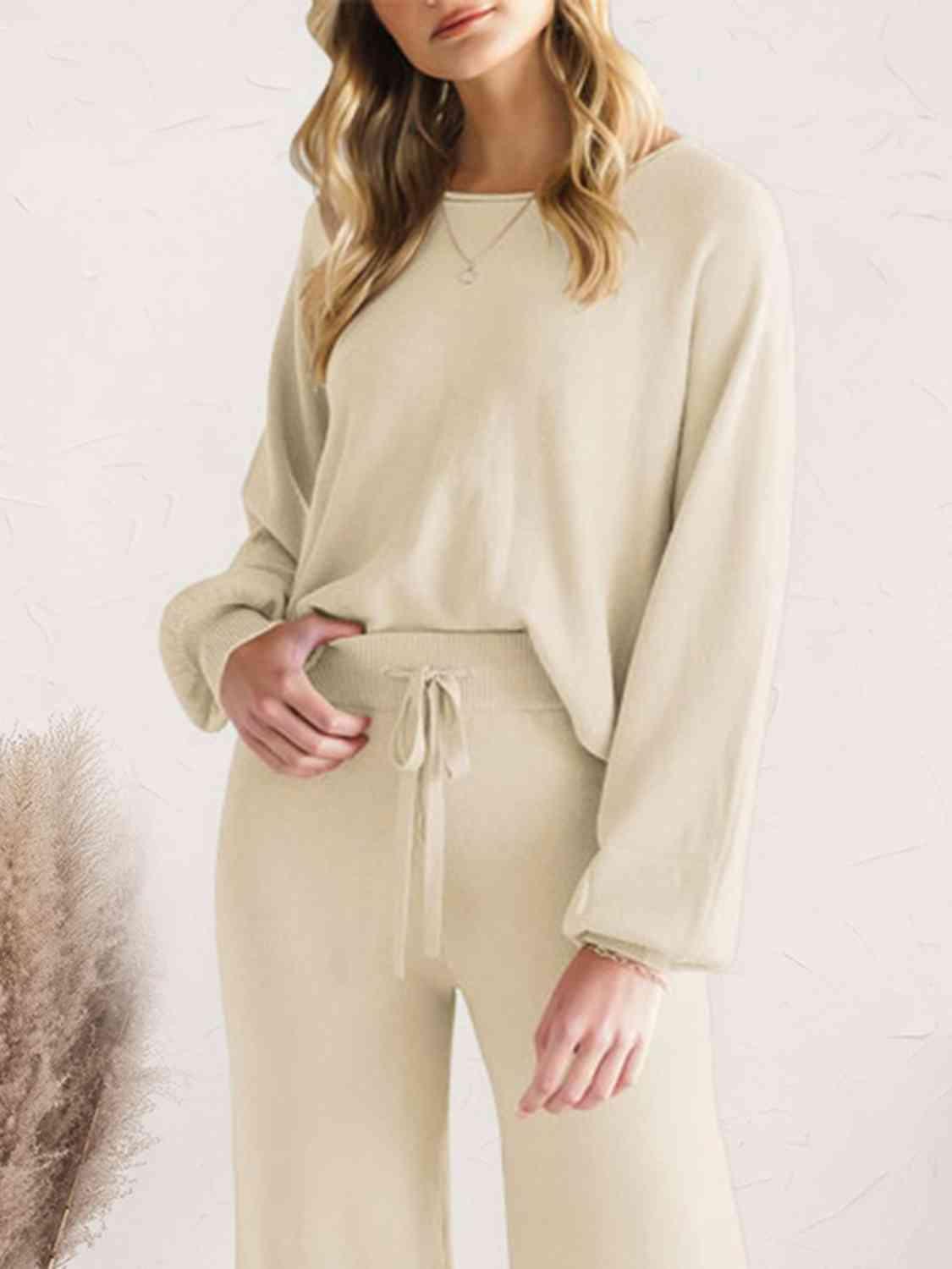 Long Sleeve Lounge Top and Drawstring Pants Set Carauana Store