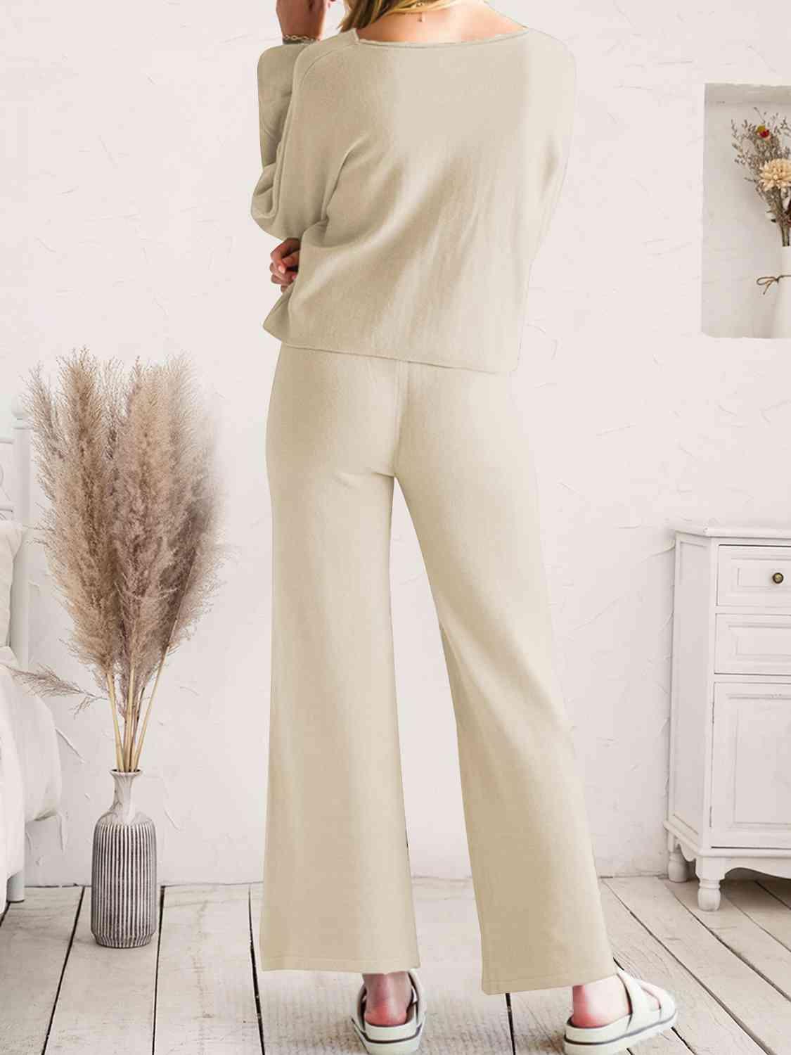 Long Sleeve Lounge Top and Drawstring Pants Set Carauana Store