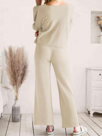 Long Sleeve Lounge Top and Drawstring Pants Set Carauana Store