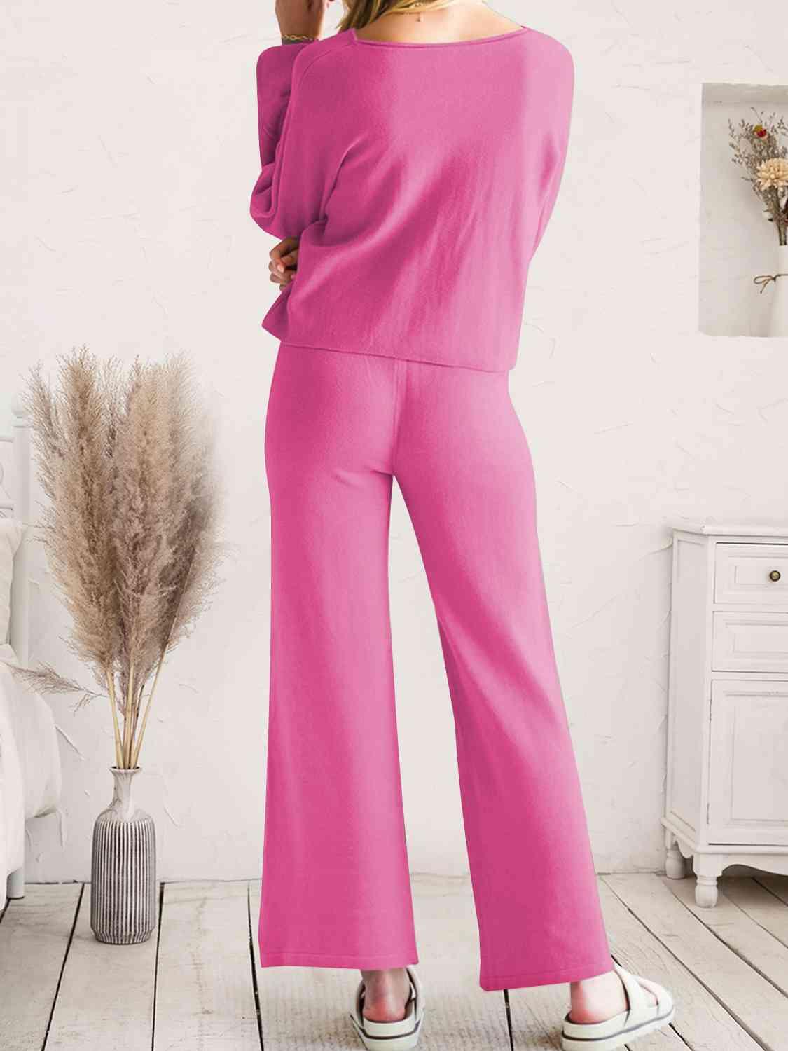 Long Sleeve Lounge Top and Drawstring Pants Set Carauana Store