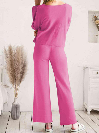 Long Sleeve Lounge Top and Drawstring Pants Set Carauana Store