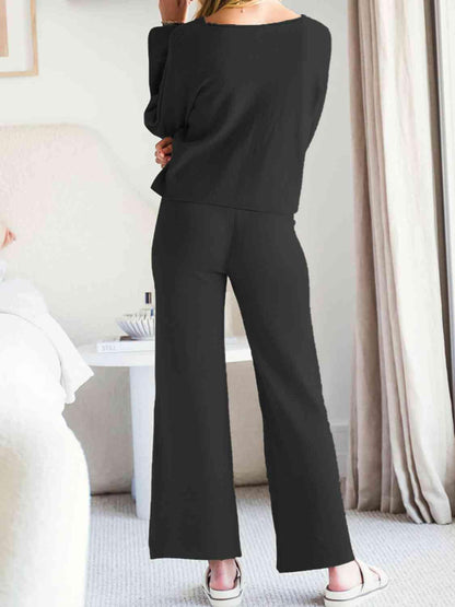 Long Sleeve Lounge Top and Drawstring Pants Set Carauana Store