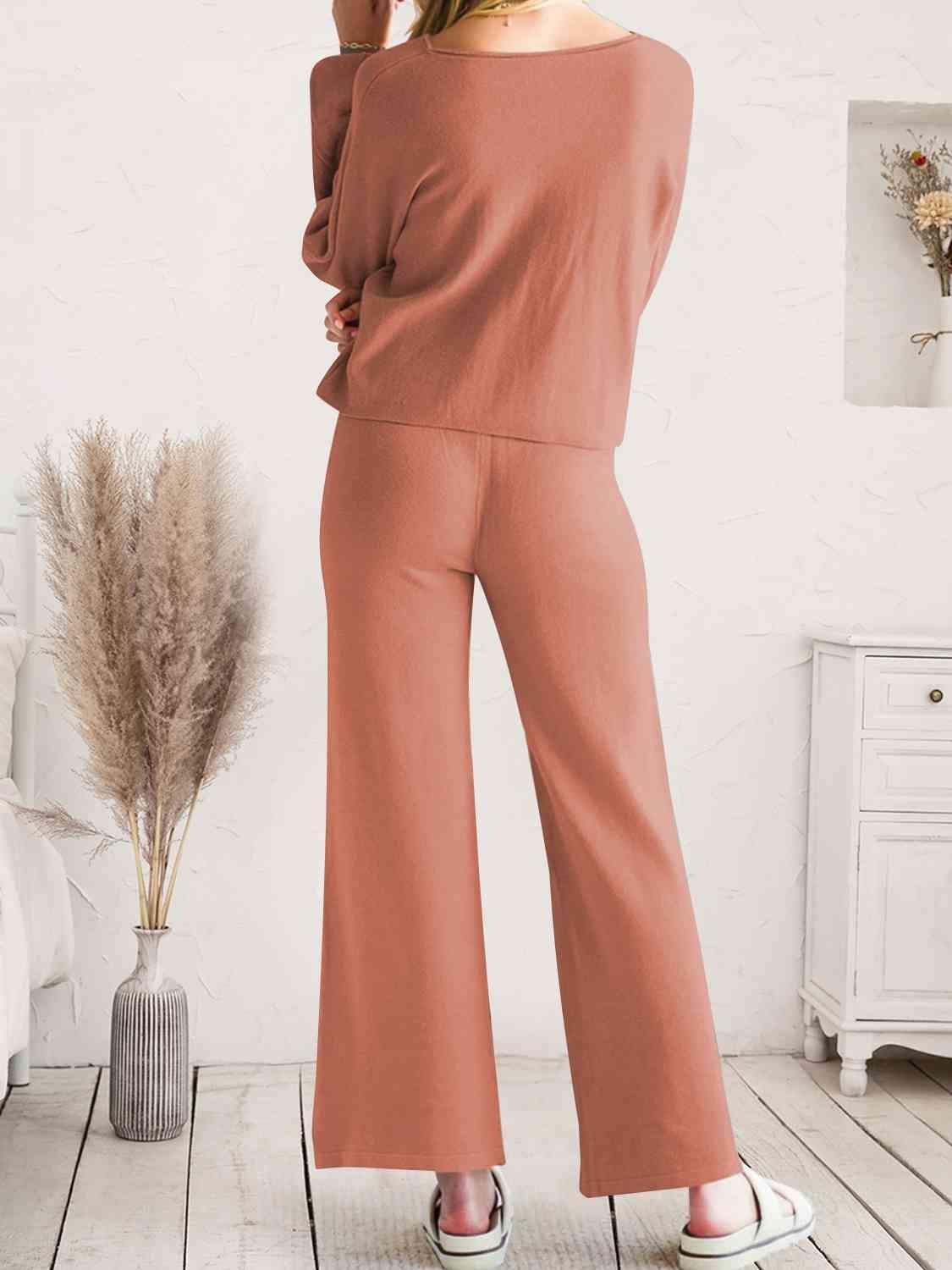 Long Sleeve Lounge Top and Drawstring Pants Set Carauana Store