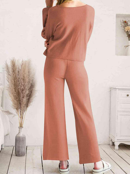 Long Sleeve Lounge Top and Drawstring Pants Set Carauana Store