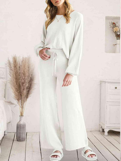 Long Sleeve Lounge Top and Drawstring Pants Set Carauana Store