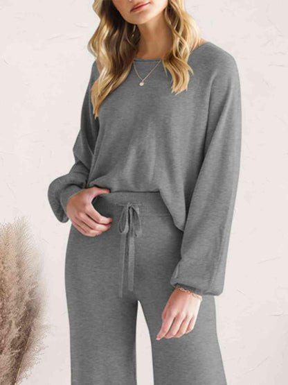 Long Sleeve Lounge Top and Drawstring Pants Set Carauana Store