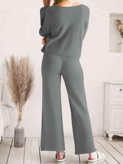 Long Sleeve Lounge Top and Drawstring Pants Set Carauana Store