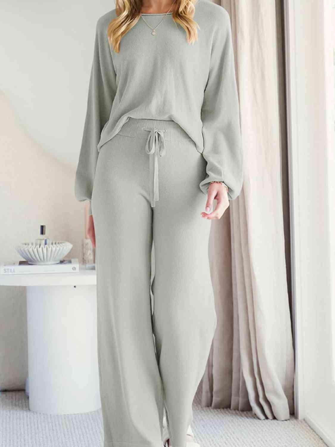 Long Sleeve Lounge Top and Drawstring Pants Set Carauana Store