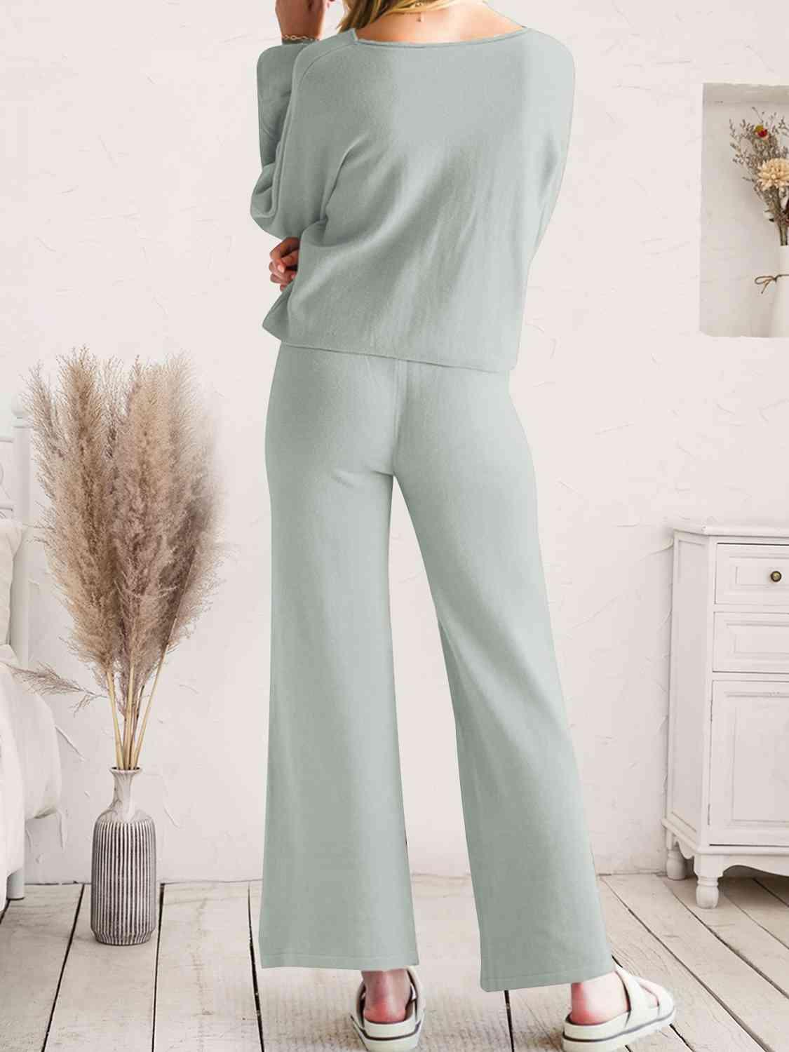 Long Sleeve Lounge Top and Drawstring Pants Set Carauana Store