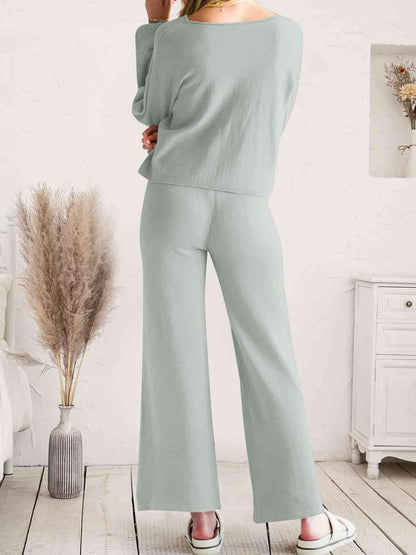 Long Sleeve Lounge Top and Drawstring Pants Set Carauana Store