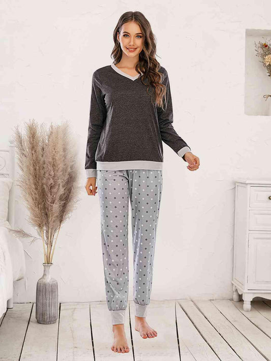 Long Sleeve Top and Polka Dot Pants Set Carauana Store