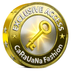 Gold emblem with key symbol and 'Exclusive Access' text, featuring the brand 'CaRaVaNa Fashion'.