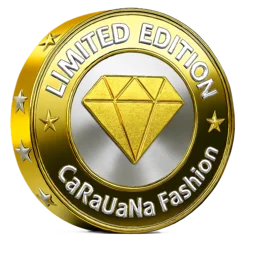 Gold and silver 'Limited Edition CaRaUaNa Fashion' badge with a diamond symbol.
