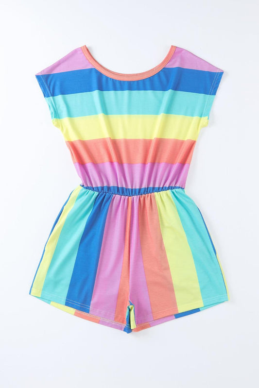 Multicolored Stripe Round Neck Romper Carauana Store