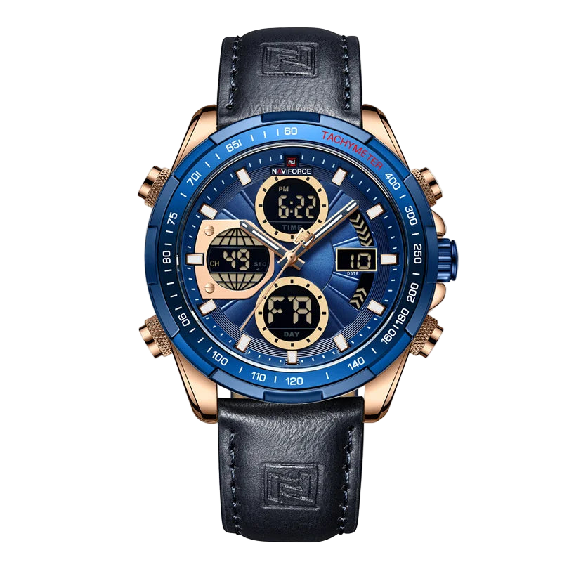 Naviforce watch with blue and gold face
