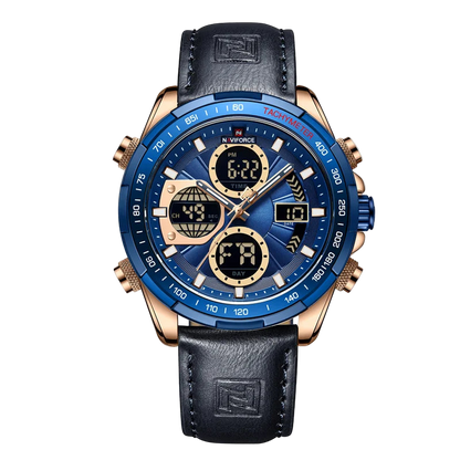 Naviforce watch with blue and gold face