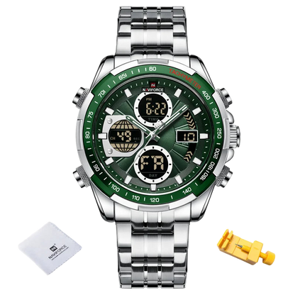Naviforce watch with green dial and silver strap