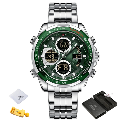 Naviforce watch with green dial and silver strap