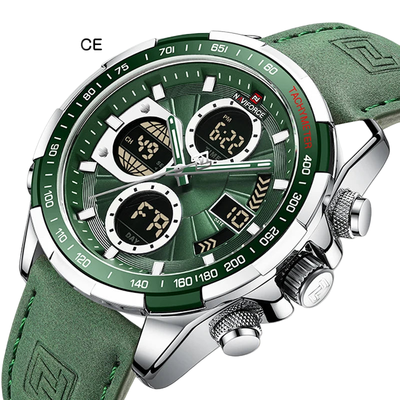 Naviforce watch with green strap and detailed face 