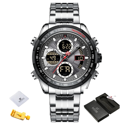 Naviforce watch with silver strap and digital display