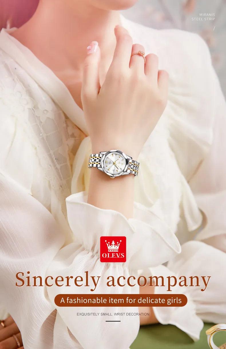 OLEVS women's Stainless Steel Luxury Quartz Watch | Sleek Design with Push Button Clasp and 3Bar Water Resistance Carauana Store