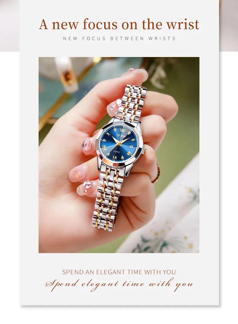 OLEVS women's Stainless Steel Luxury Quartz Watch | Sleek Design with Push Button Clasp and 3Bar Water Resistance Carauana Store