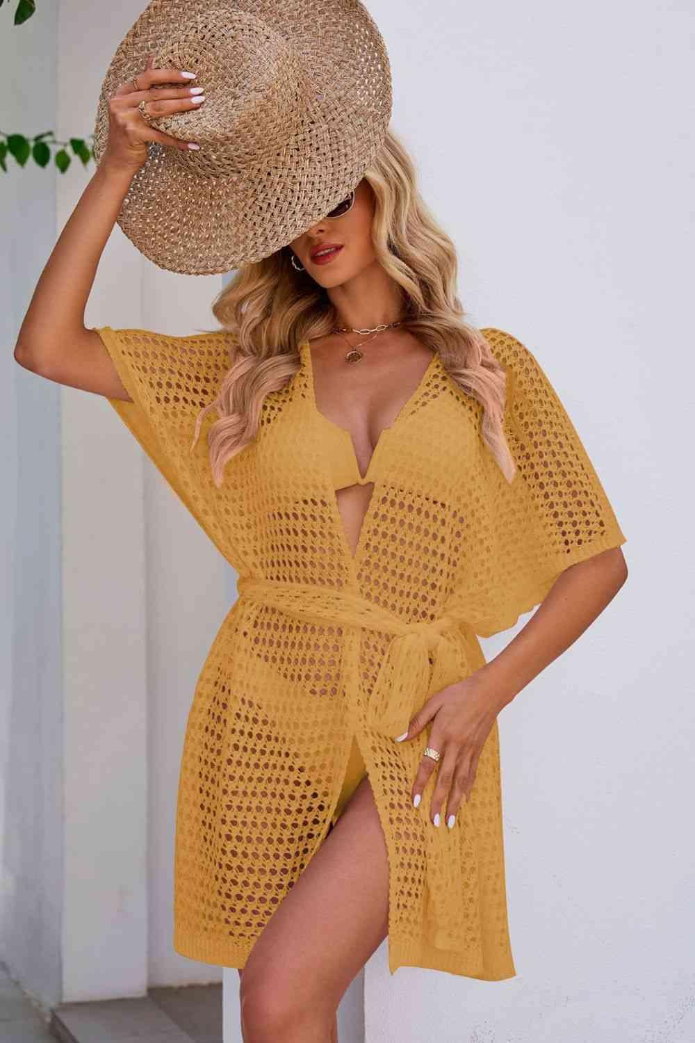 Openwork Tie Waist Cover Up Carauana Store