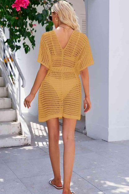Openwork Tie Waist Cover Up Carauana Store