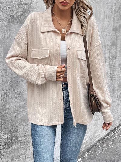 Pocketed Button Up Dropped Shoulder Jacket Carauana Store