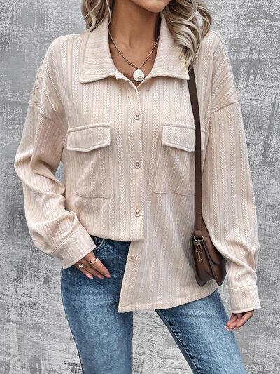 Pocketed Button Up Dropped Shoulder Jacket Carauana Store