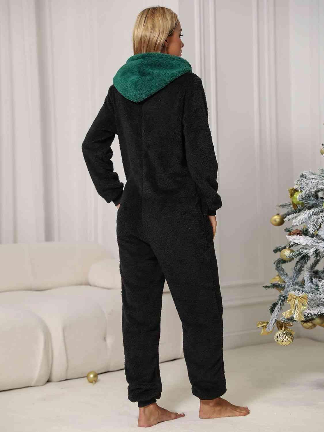 Pom-Pom Trim Zip Front Hooded Lounge Jumpsuit Carauana Store