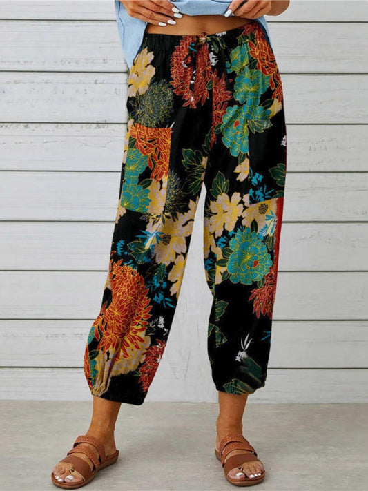Printed Tied Cropped Pants Carauana Store
