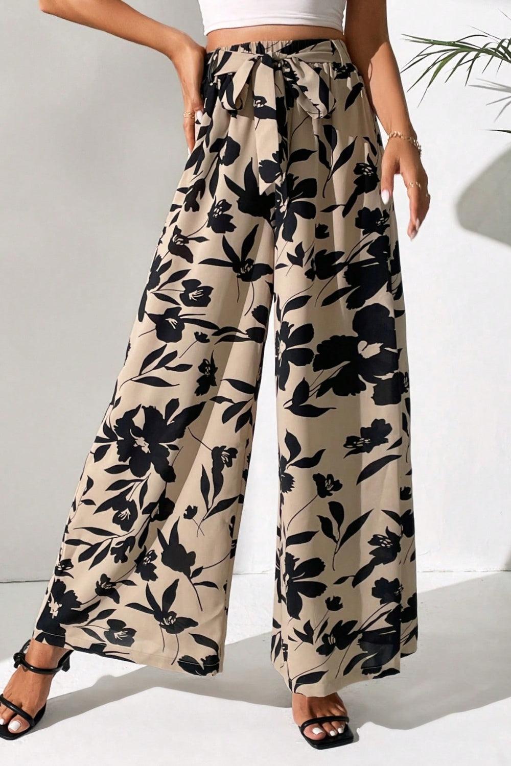 Printed Tied Wide Leg Pants Carauana Store