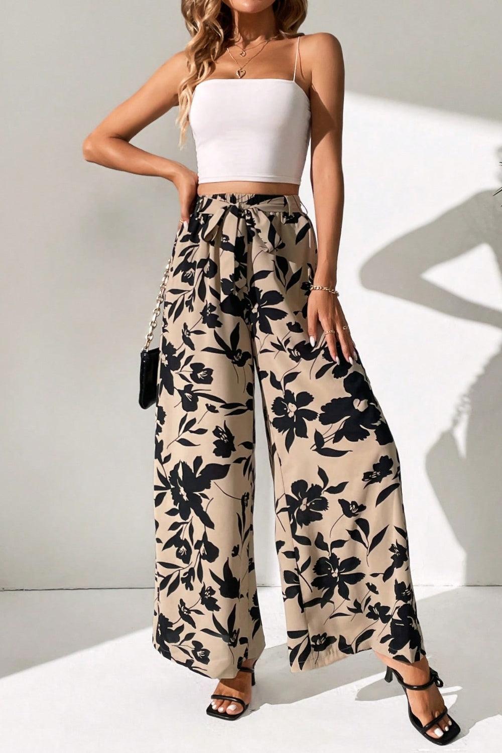 Printed Tied Wide Leg Pants Carauana Store