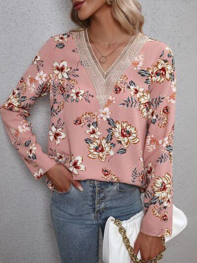 Printed V-Neck Long Sleeve Blouse Carauana Store