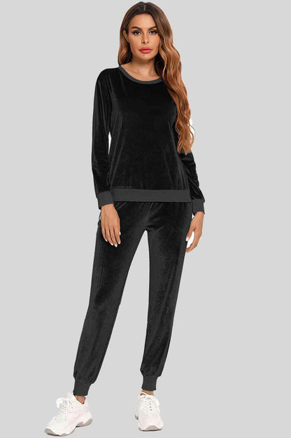 Round Neck Long Sleeve Loungewear Set with Pockets Carauana Store