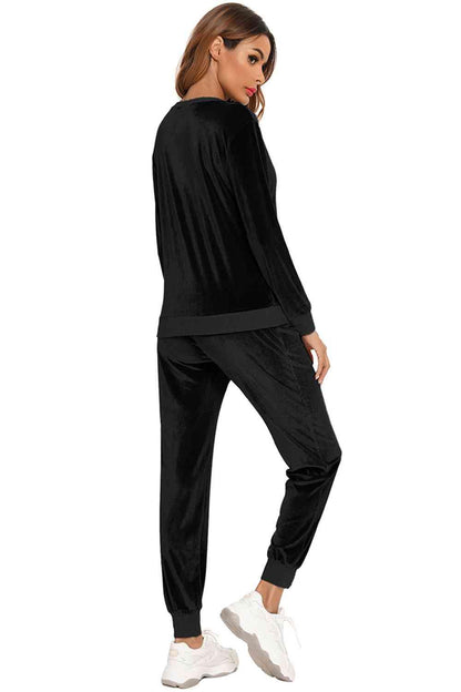 Round Neck Long Sleeve Loungewear Set with Pockets Carauana Store