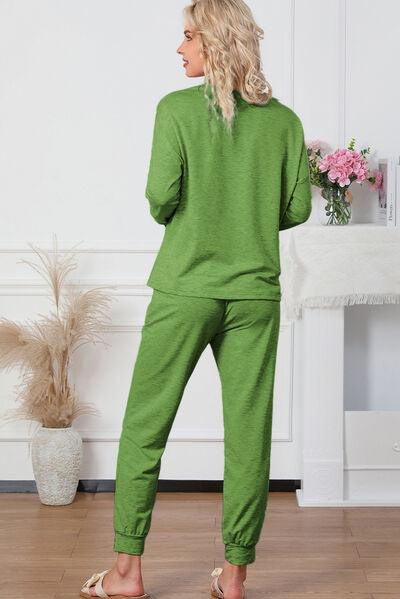 Round Neck Top and Drawstring Pants Lounge Set Carauana Store